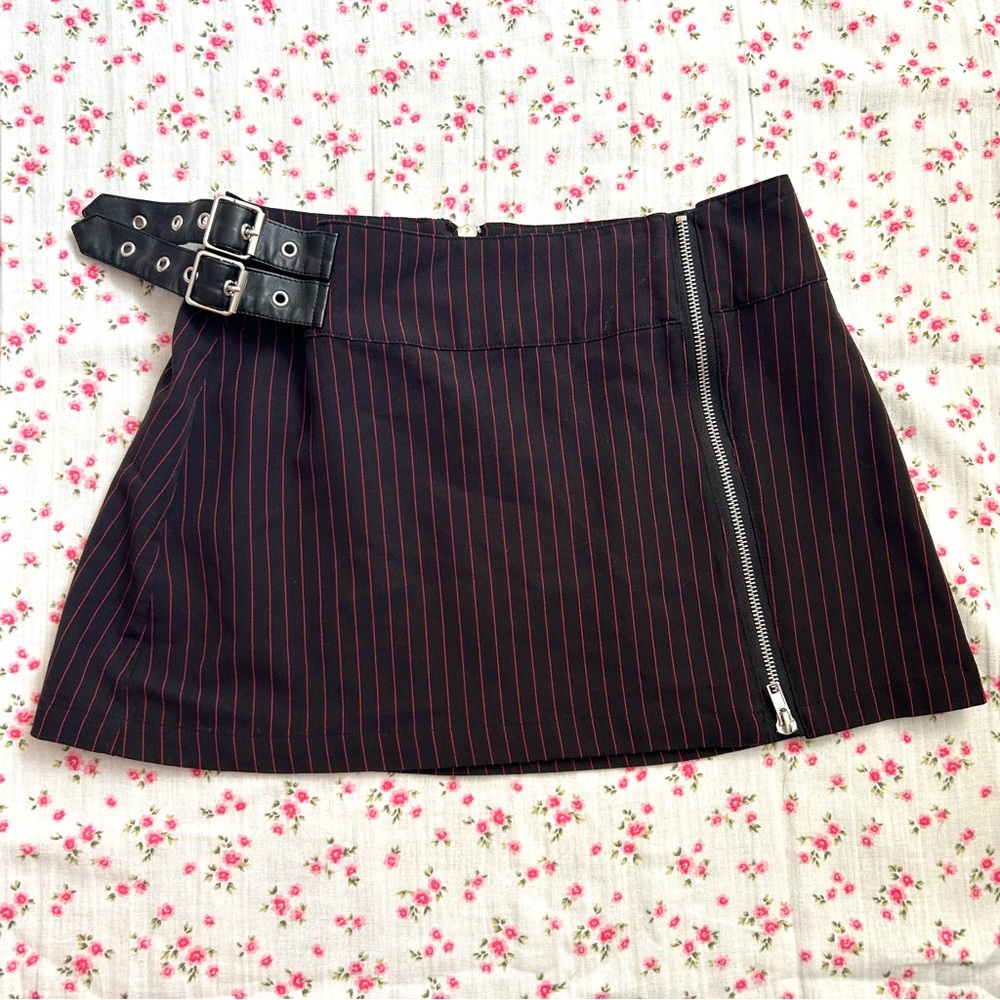 🌷Current Mood (Dolls Kill) Purge the Poison Black and Red Pinstripe Skirt